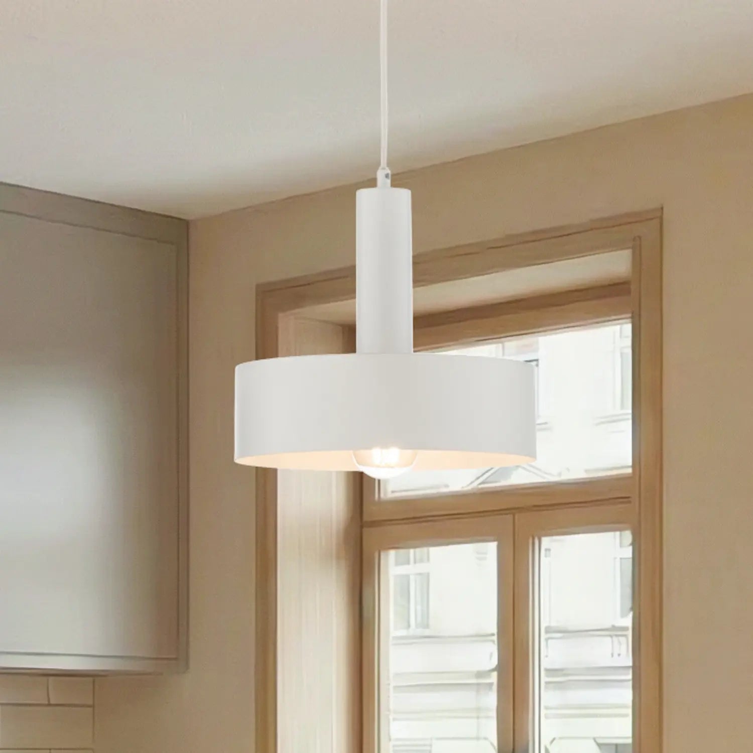 B-Ware Hängeleuchte Vitrum Pendelleuchte Lampe Rund Weiß Zylinder Stahl  ø 27 Cm - 5905143287323