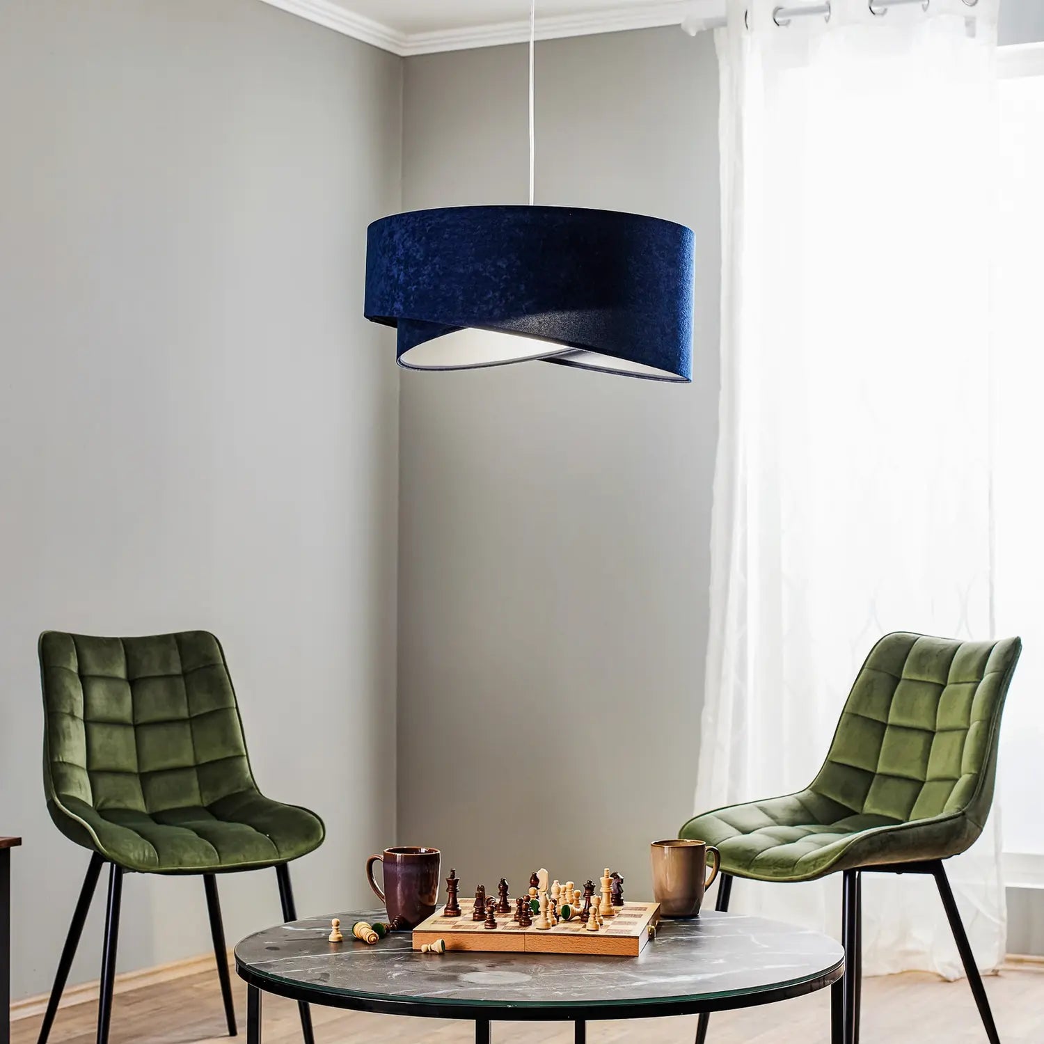 B-Ware Hängeleuchte Pendelleuchte Vivien Blau/Silber Velours Deckenlampe Kunststoff  - 5906742040128