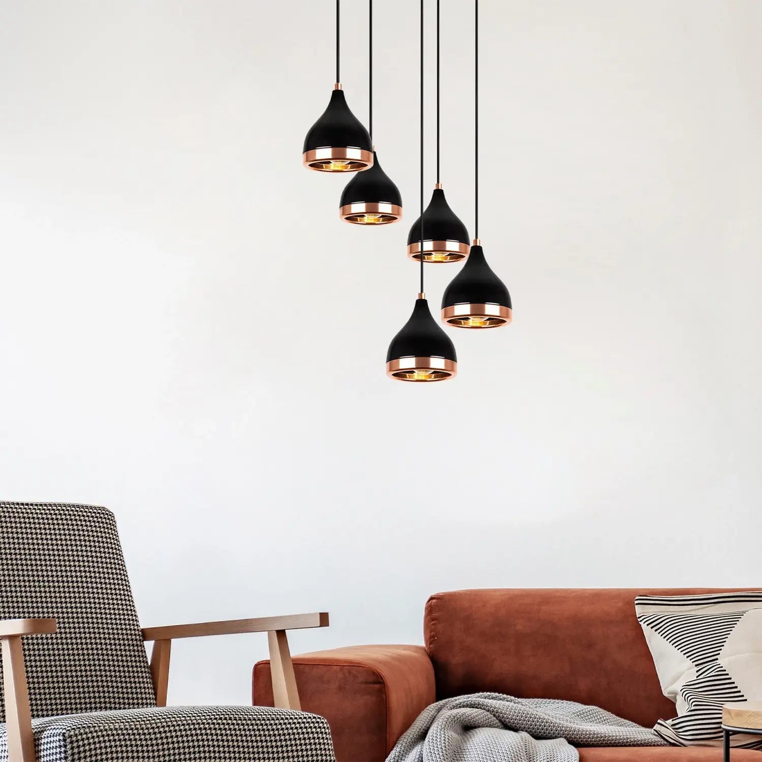 B-Ware Yildo Hängeleuchte Pendelleuchte Schwarz Kupfer Metall Leuchte Lampe Rund - 8681875877144