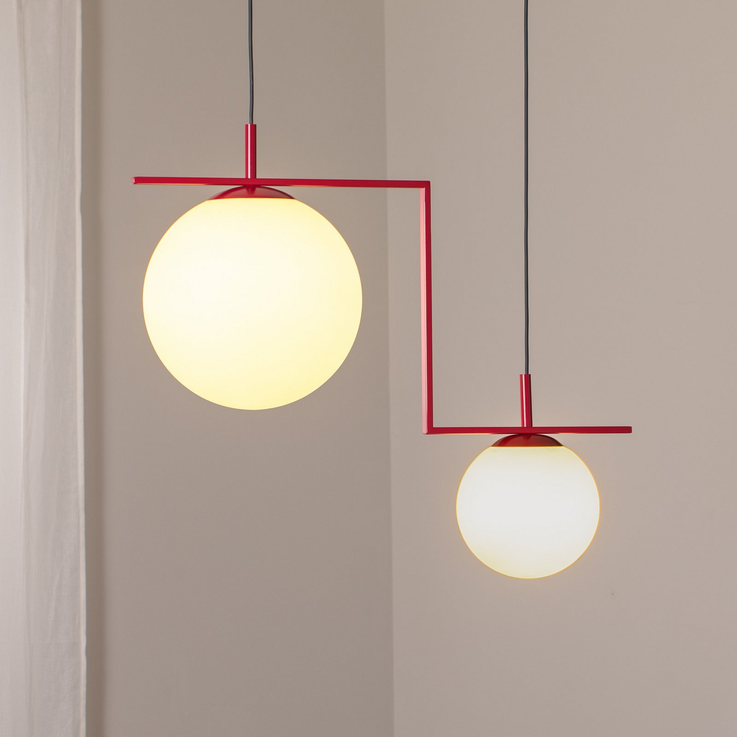 B-Ware Zac Hängeleuchte Pendelleuchte Opal Weinrot 2 Flammig Metall Glas Wohnzimmer - 5904798657406