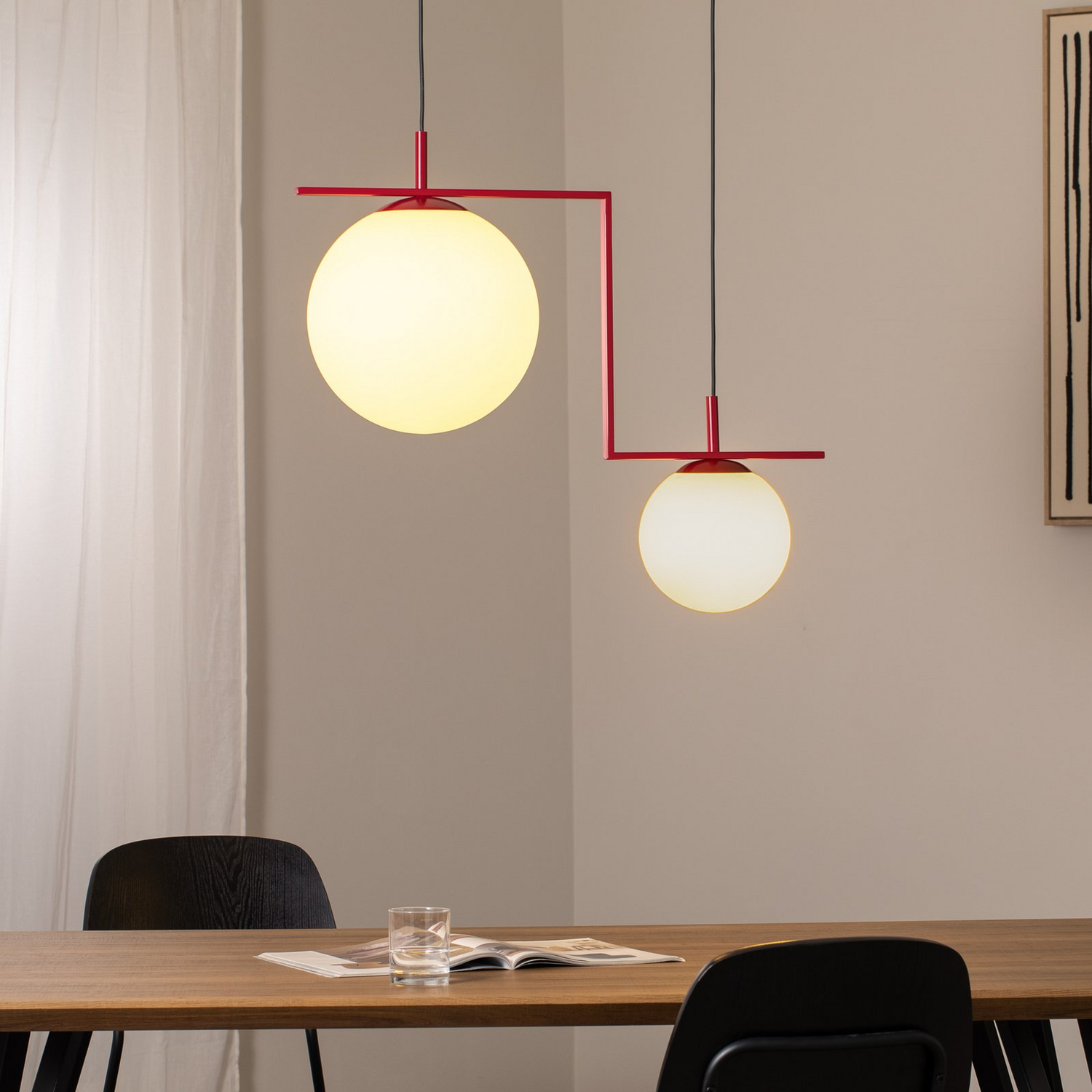 B-Ware Zac Hängeleuchte Pendelleuchte Opal Weinrot 2 Flammig Metall Glas Wohnzimmer - 5904798657406