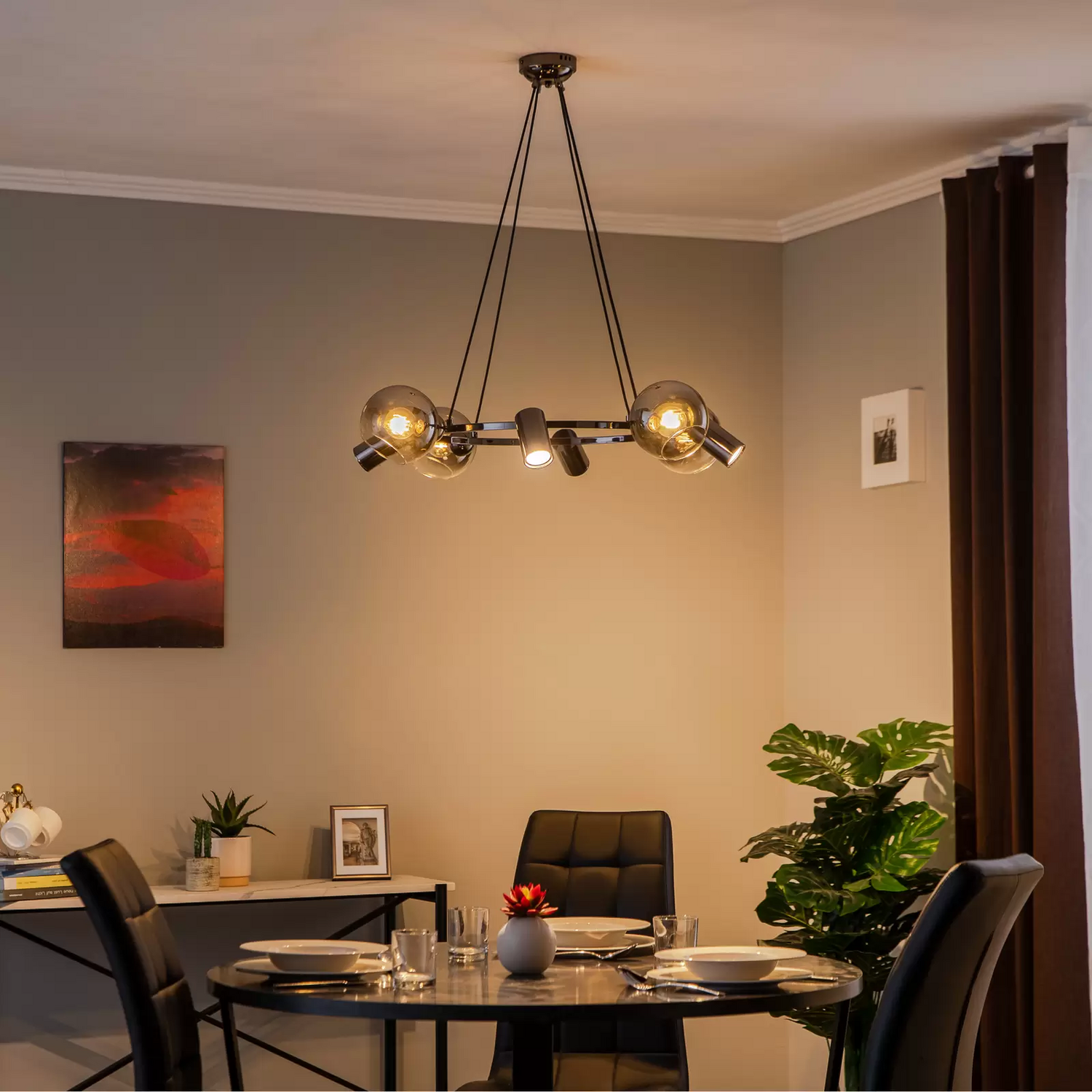 B-Ware Lucea Hängeleuchte Zerde 4+4 ø 82 Cm Schwarz Chrom 8 Flammig Deckenlampe Lampe - 8698525600113