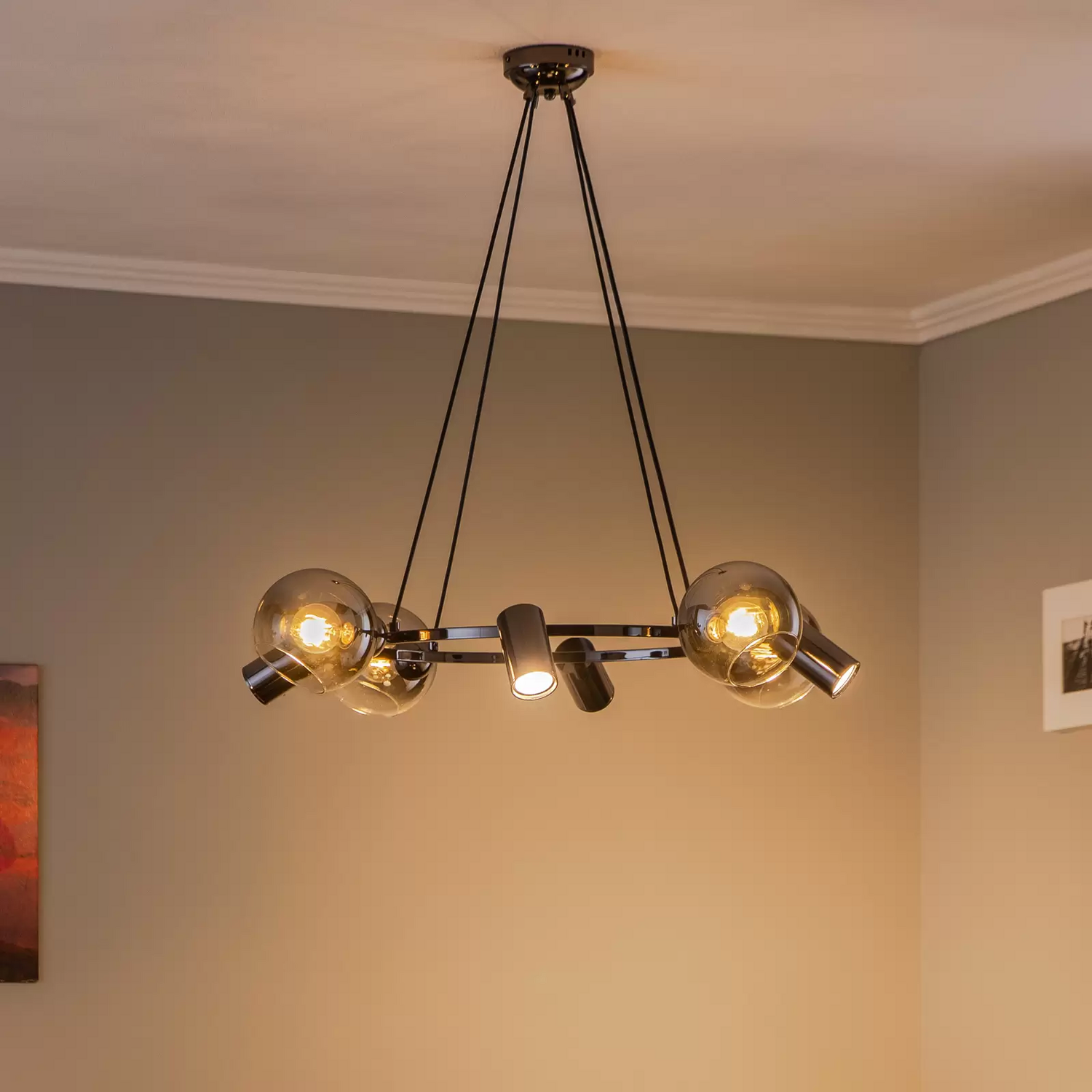 B-Ware Lucea Hängeleuchte Zerde 4+4 ø 82 Cm Schwarz Chrom 8 Flammig Deckenlampe Lampe - 8698525600113