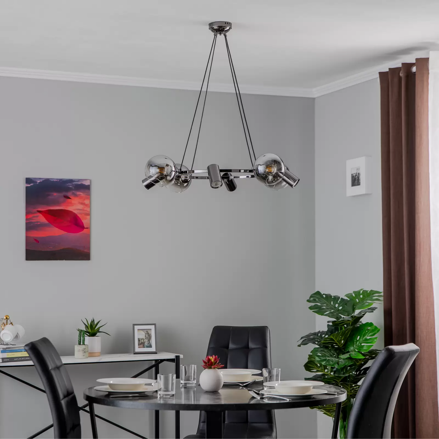 B-Ware Lucea Hängeleuchte Zerde 4+4 ø 82 Cm Schwarz Chrom 8 Flammig Deckenlampe Lampe - 8698525600113