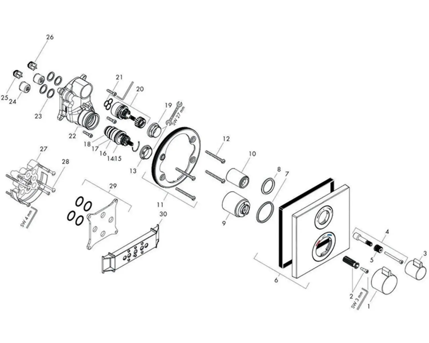 B-Ware Hansgrohe Duscharmatur Badarmatur Unterputz Ecostat Square Schwarz Matt - 4059625230268