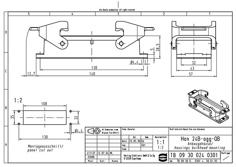B-Ware Harting Anbaugehäuse Han 24 B Agg Qb 1 St. Grau Aluminium Steckverbinder Gehäuse - 2050000250163