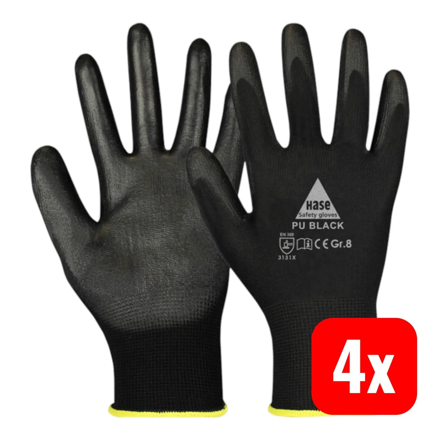 B-Ware Hase Montagehandschuhe Arbeitshandschuhe Handschutz Schwarz Größe 8  4 Stück - 4018949379220