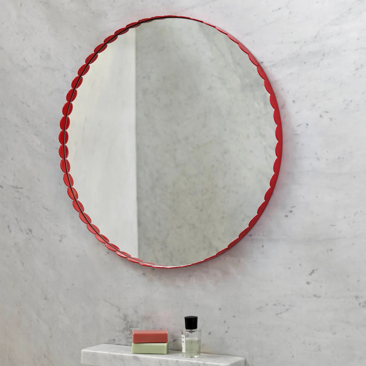 HAY Arcs Spiegel Rund Wandspiegel Edelstahl Rahmen rot - 5710441329633