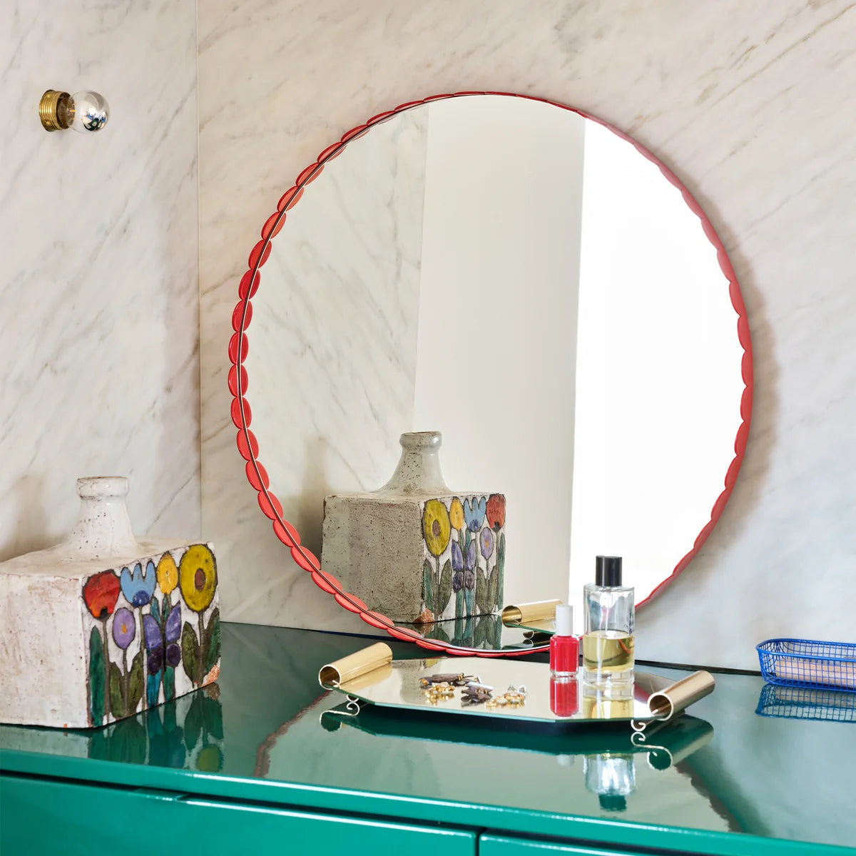 HAY Arcs Spiegel Rund Wandspiegel Edelstahl Rahmen rot - 5710441329633