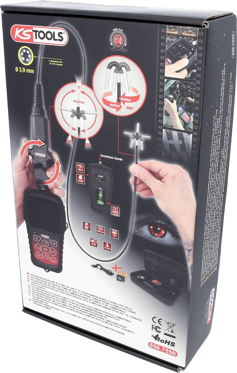 D-Ware Ks Tools 550.7550 Videoskop Satz Sonden ø: 3.9 Mm Testgerät Messgerät Defektware - 4042146952382