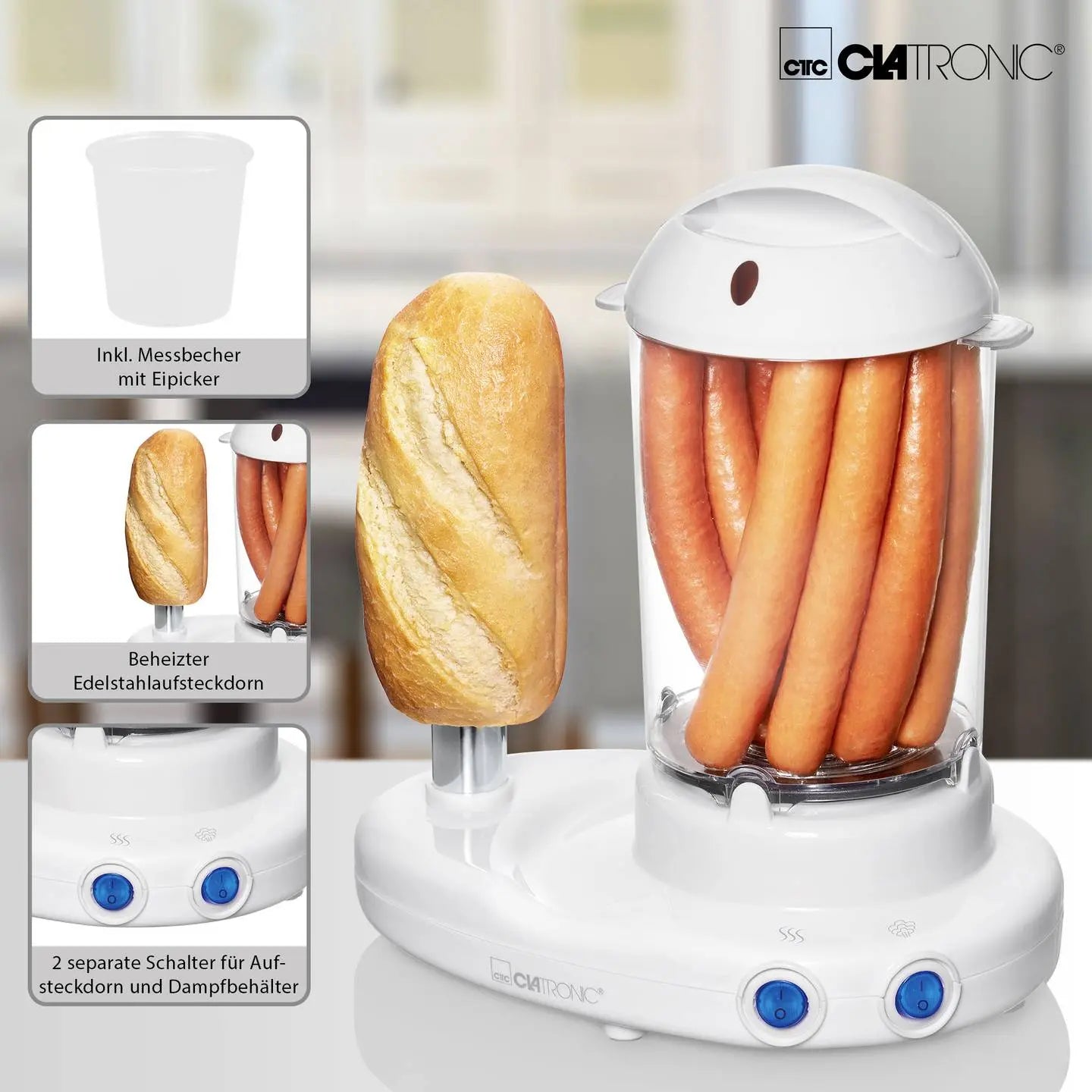B-Ware Clatronic Hdm 3420 Ek N Hot Dog Maker 380 Watt Weiß Transparent - 4006160511369