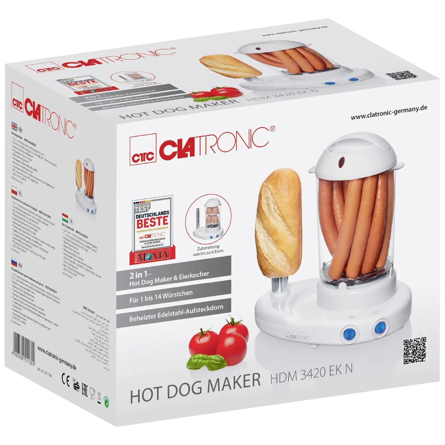 B-Ware Clatronic Hdm 3420 Ek N Hot Dog Maker 380 Watt Weiß Transparent - 4006160511369
