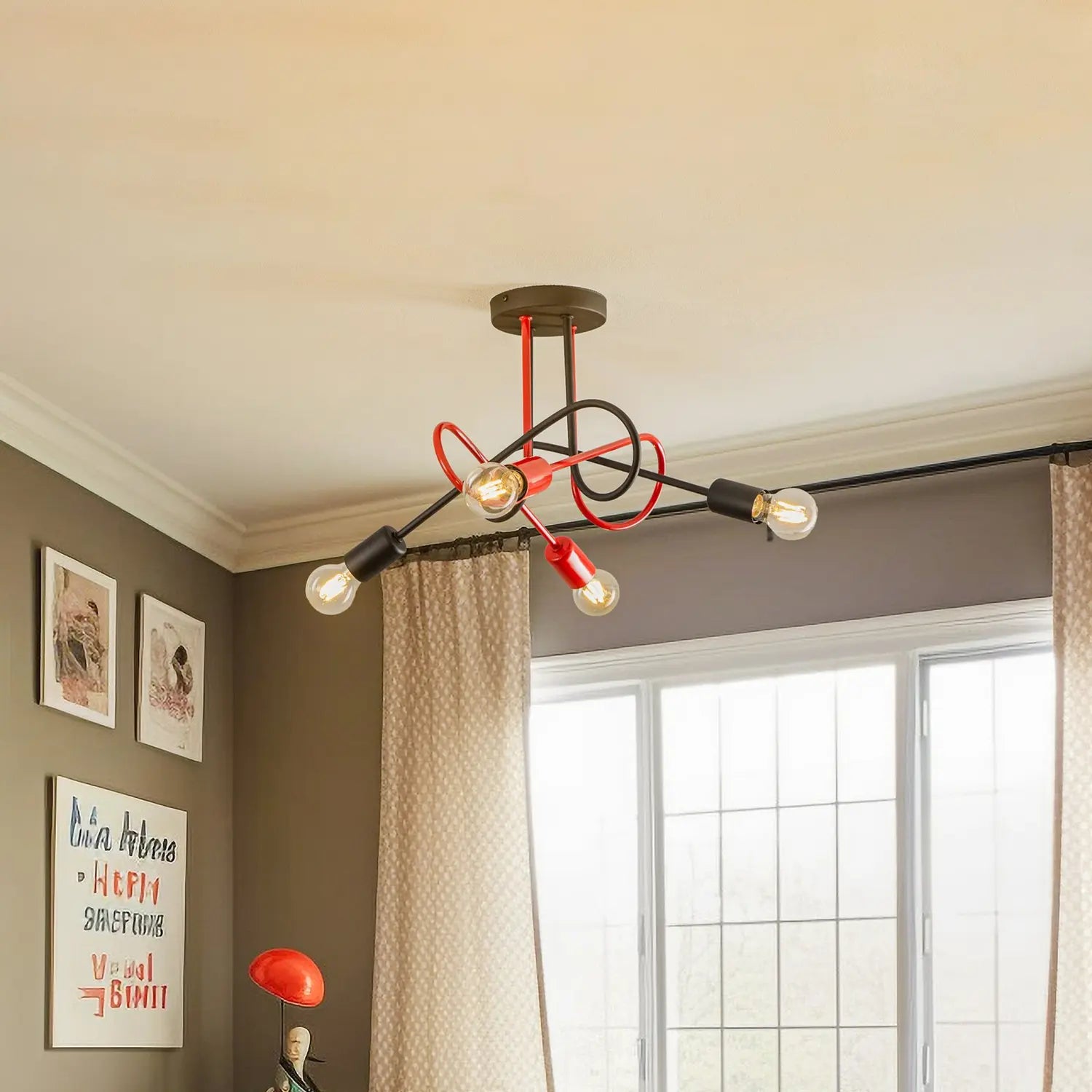 B-Ware Helam Deckenleuchte Lampe Cambridge Schwarz Rot 4 Flg E27 Eisen Wohnbeleuchtung - 5902349231082
