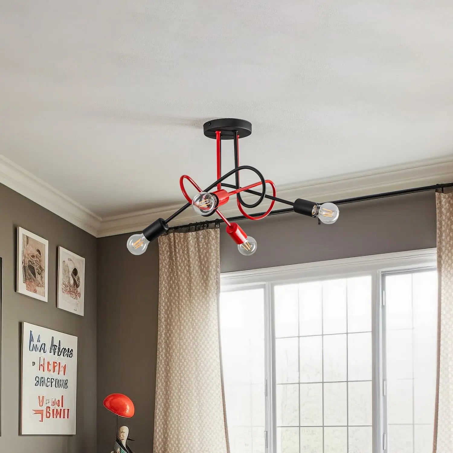 B-Ware Helam Deckenleuchte Lampe Cambridge Schwarz Rot 4 Flg E27 Eisen Wohnbeleuchtung - 5902349231082