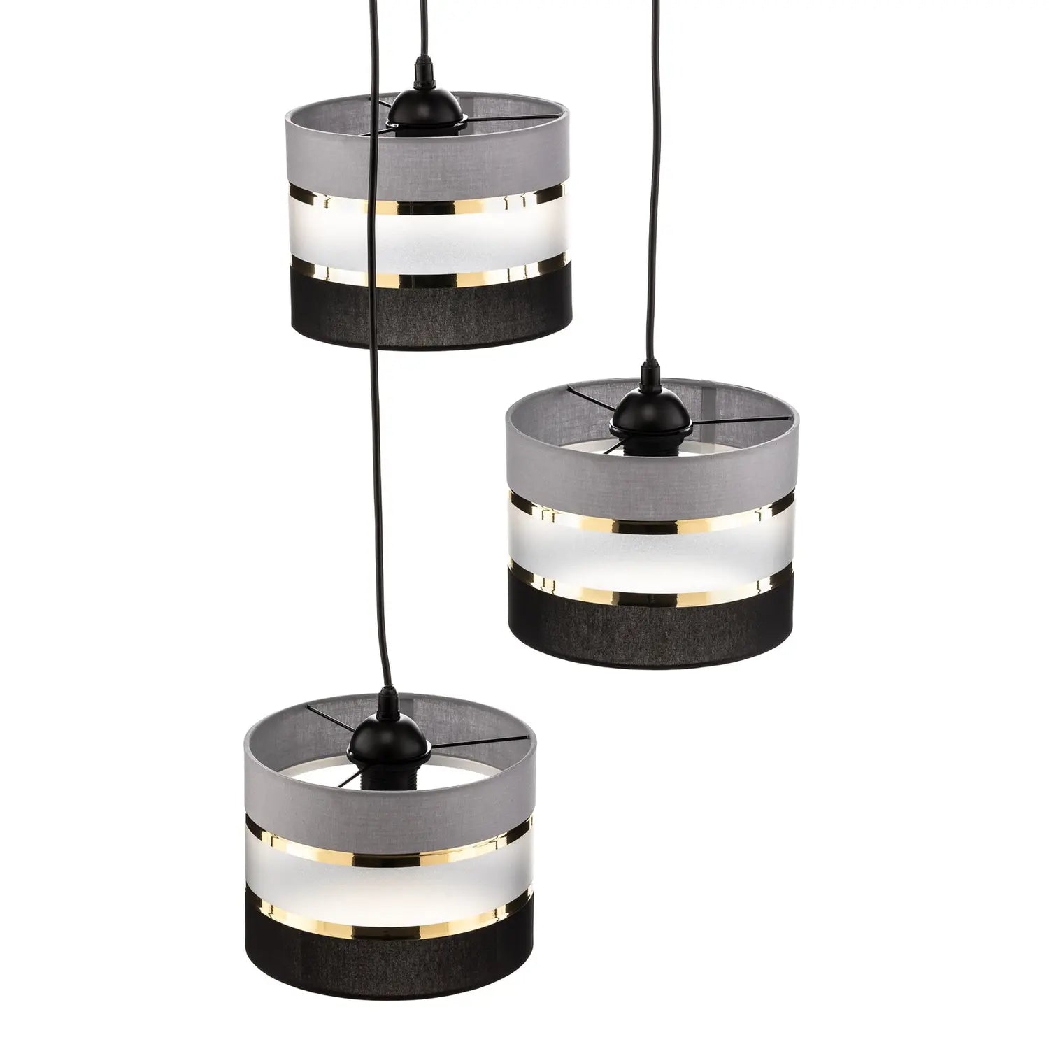 B-Ware Helam Pendelleuchte Hängelampe Helen Rund Grau Schwarz Gold 3 Flammig Esszimmer - 5902349228839