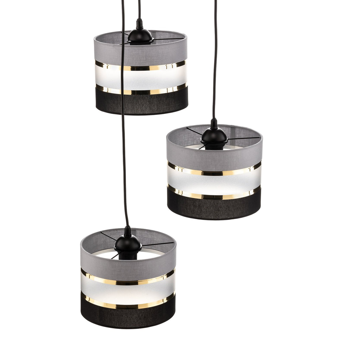 HELAM Pendelleuchte Hängelampe Helen rund grau-schwarz-gold 3-flammig Esszimmer - 5902349228839