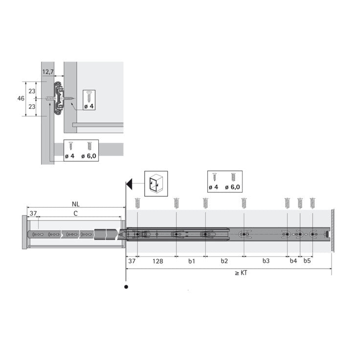 Hettich Schubkastenschiene Vollauszug Möbelauszug KA 5632 45kg 550mm 2 SETS - 4023149732829