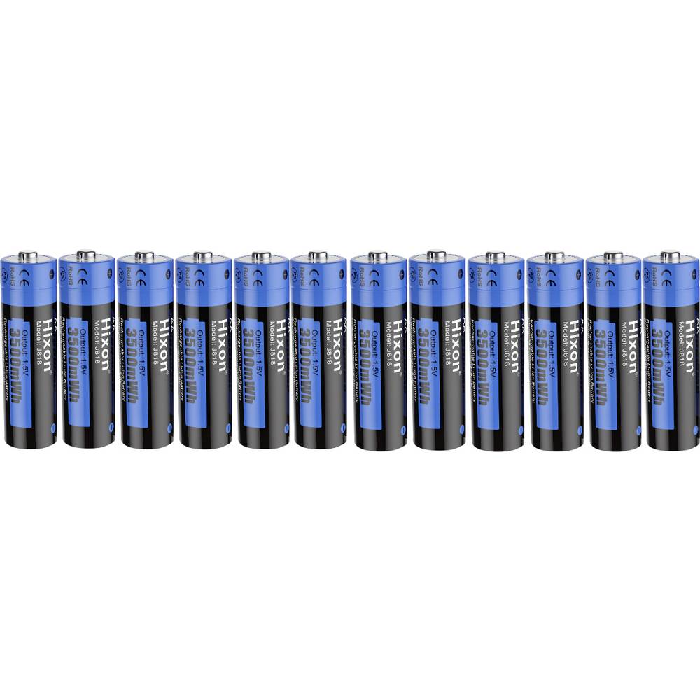 Hixon J818 Mignon Akku Batterie Li-Ion 2350mAh 1.5V Wiederaufladbar 12 Stück Set - 2050012221090