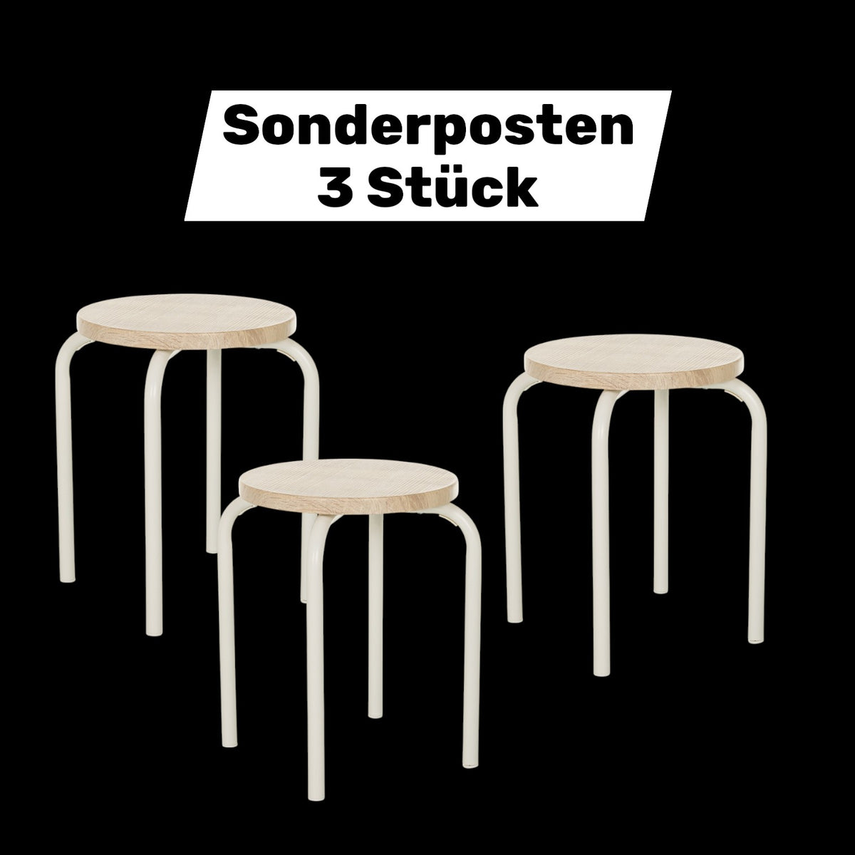 hjh LIVING ALRANDA Metall MDF weiß eiche Stapelhocker Sitzhocker 3 STÜCK - 4064323037804