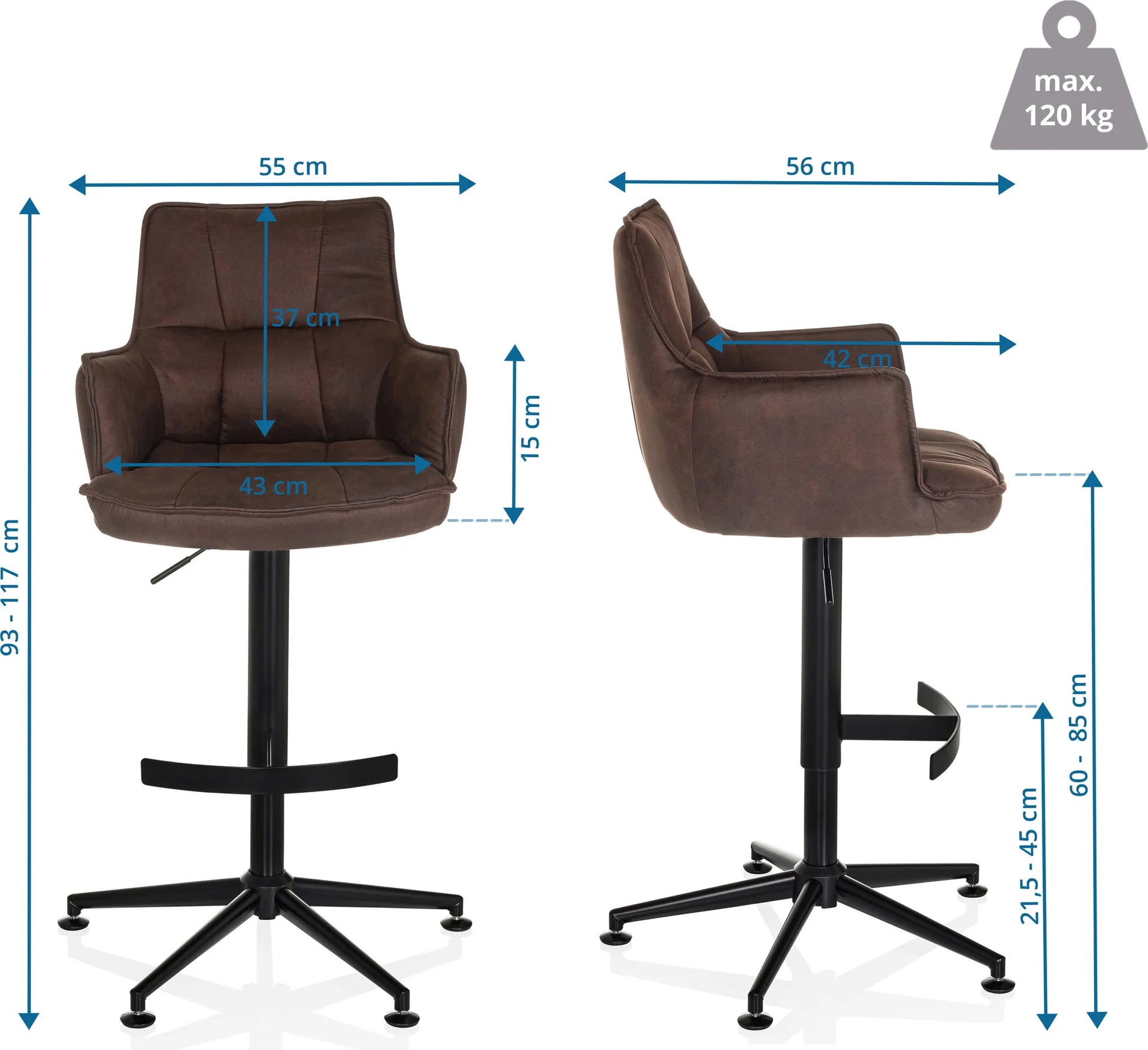 hjh LIVING Barhocker Hocker Drehstuhl Microfaser Braun mit Armlehnen SOLAO High - 4064323106630