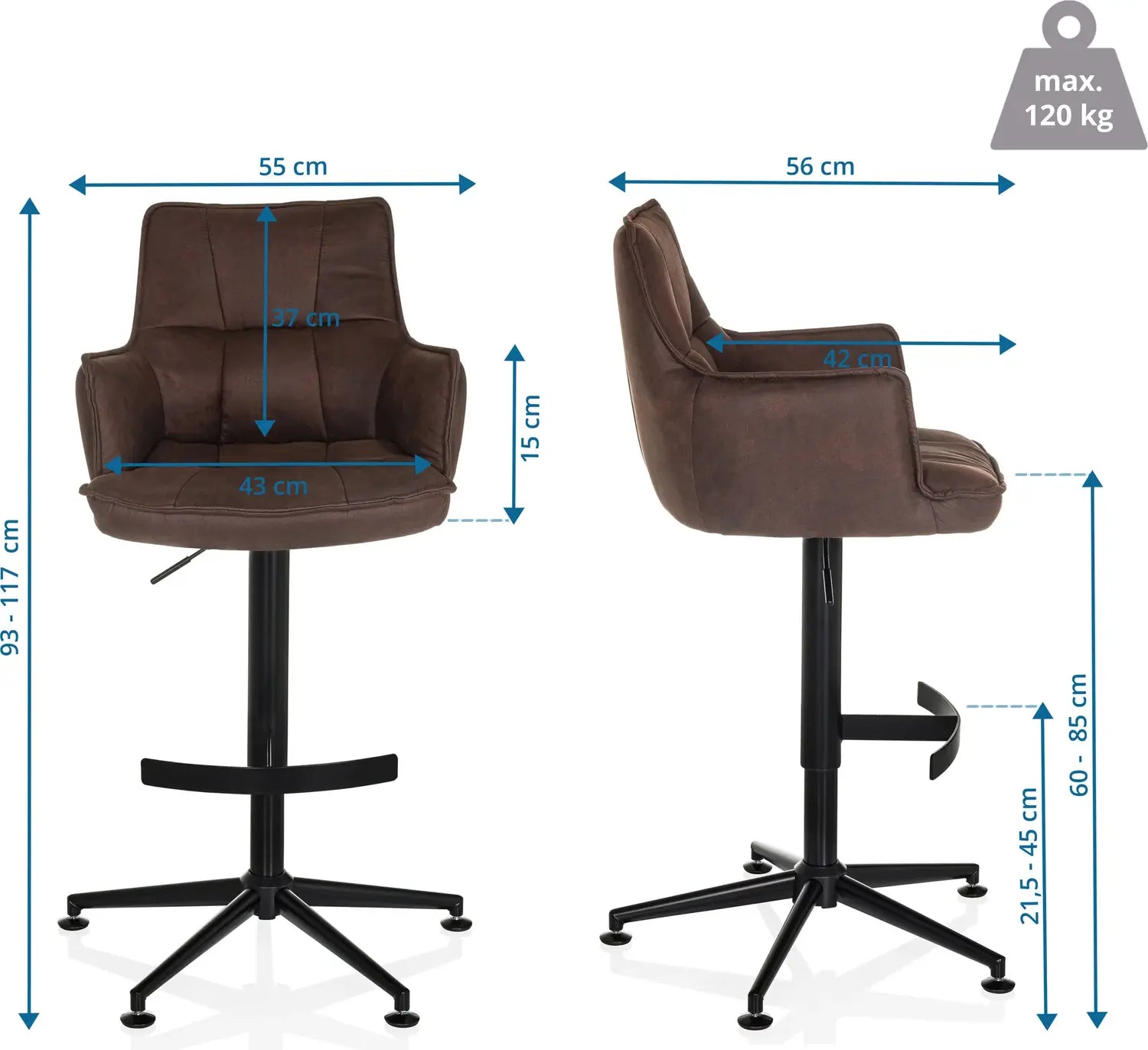 B-Ware Hjh Living Barhocker Hocker Drehstuhl Microfaser Braun Mit Armlehnen Solao High - 4064323106630