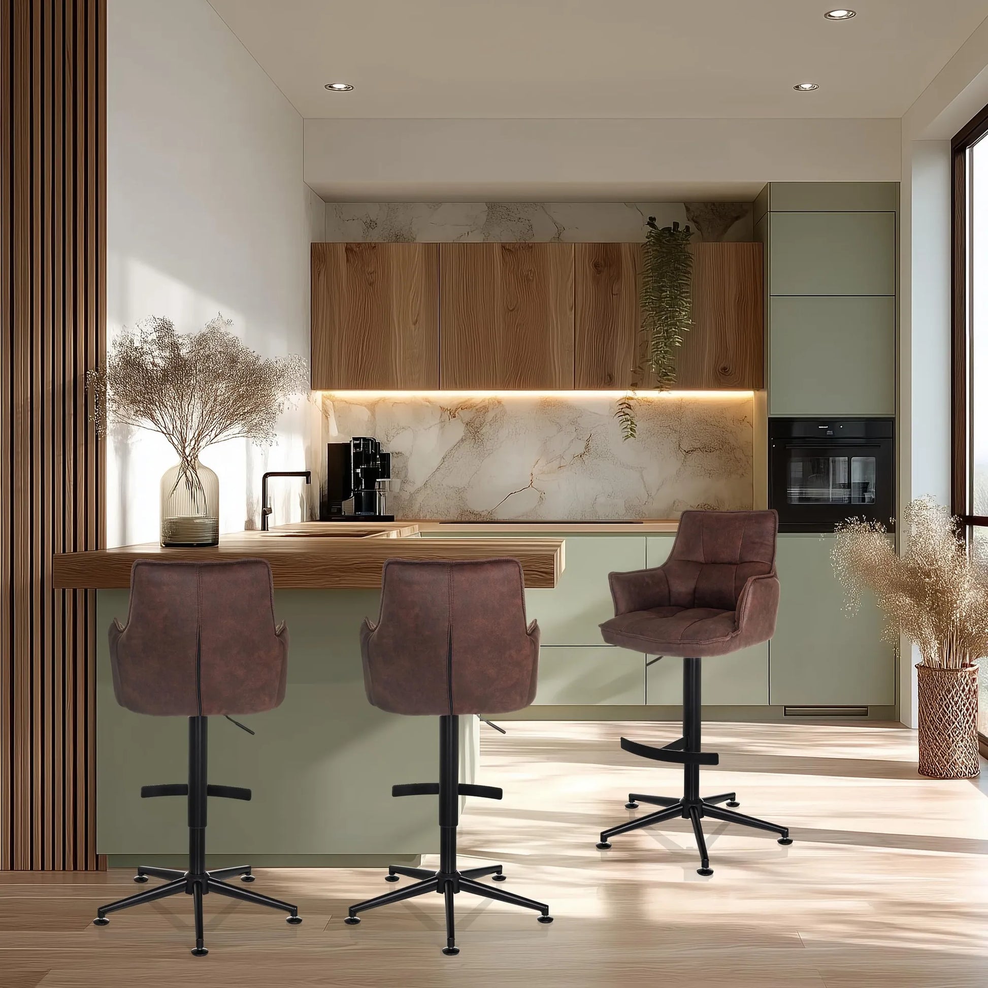 hjh LIVING Barhocker Hocker Drehstuhl Microfaser Braun mit Armlehnen SOLAO High - 4064323106630