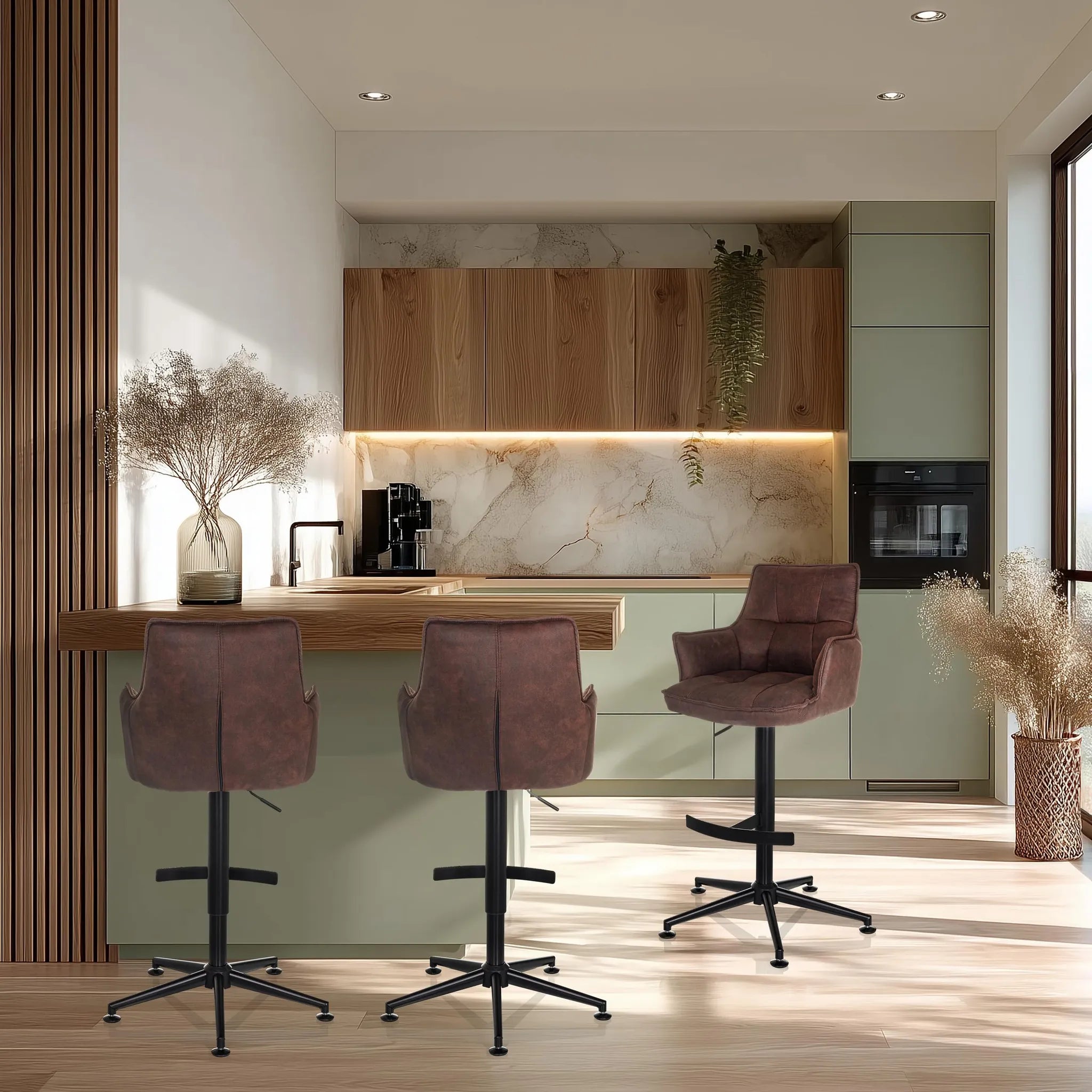 hjh LIVING Barhocker Hocker Drehstuhl Microfaser Braun mit Armlehnen SOLAO High - 4064323106630