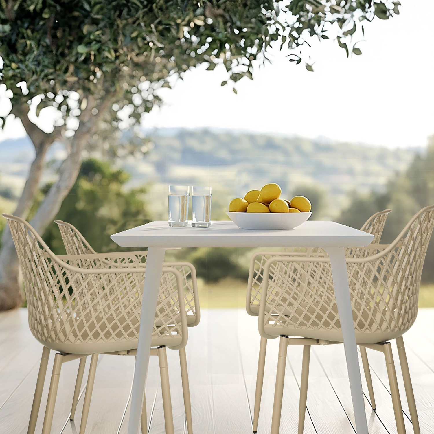 B-Ware Hjh Living Begio L Outdoor Stuhl Gartenstuhl Beige Stapelstuhl Balkon 4 Stück - 991204