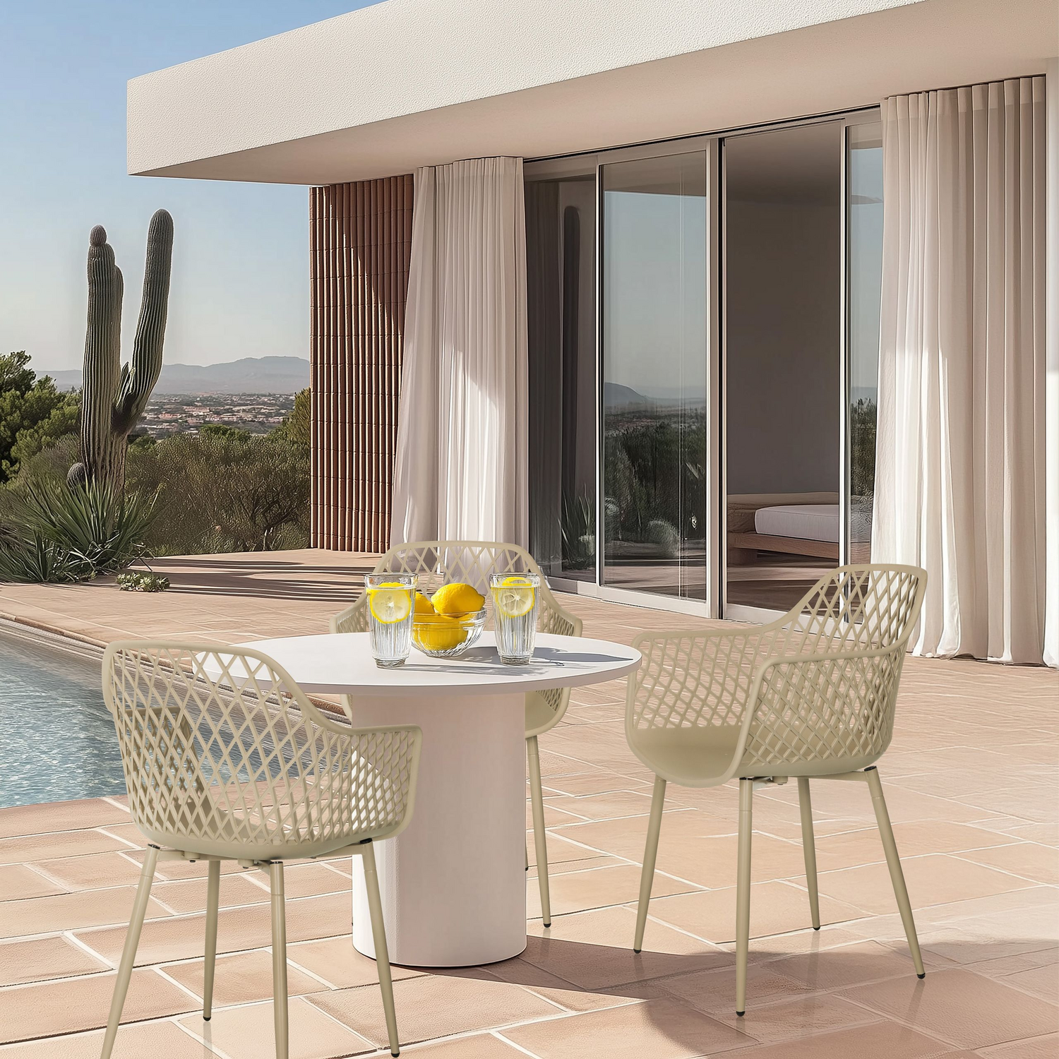 B-Ware Hjh Living Begio L Outdoor Stuhl Gartenstuhl Beige Stapelstuhl Balkon 4 Stück - 991204