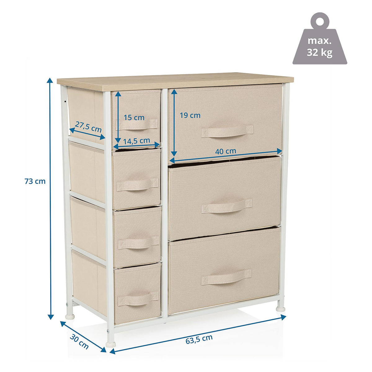 hjh LIVING FOLDRESS B - Kommode Sidebaord Schubladenkommode Möbel Schrank Beige - 4064323106227