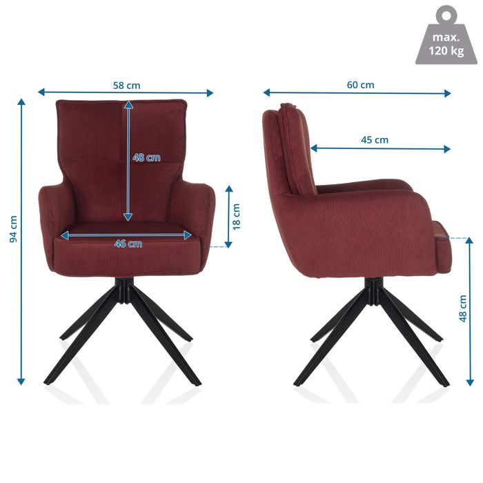 HJH LIVING Tarugo Stuhl Polsterstuhl Drehstuhl Computersessel Esszimmerstuhl Rot - 4064323106609