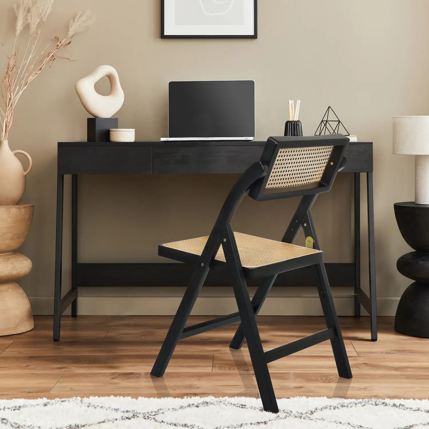 B-Ware Hjh Living Klappstuhl Stuhl Sitzmöbel Tudela  Bambus Rattan Schwarz Braun - 4064323107866