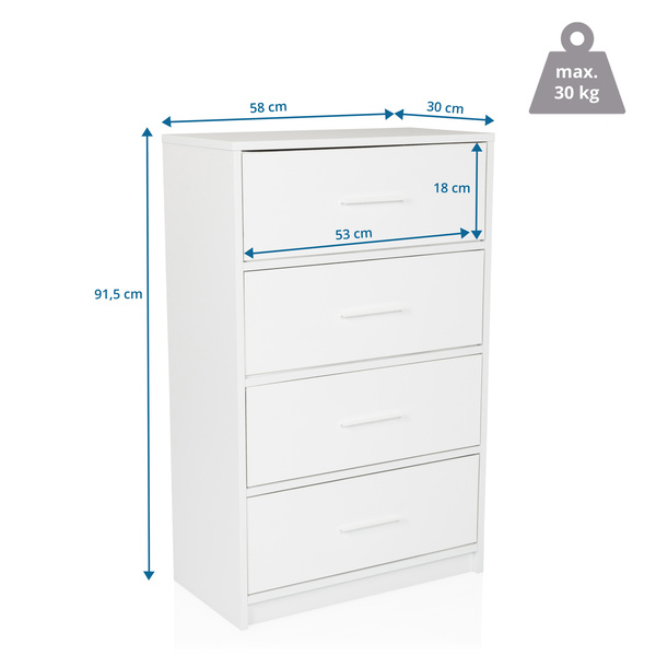 Hjh Living Kommode Estoria 58x30x91cm 4 Fächer Weiß Möbel Schrank Wandschrank B-Ware - 4064323106319