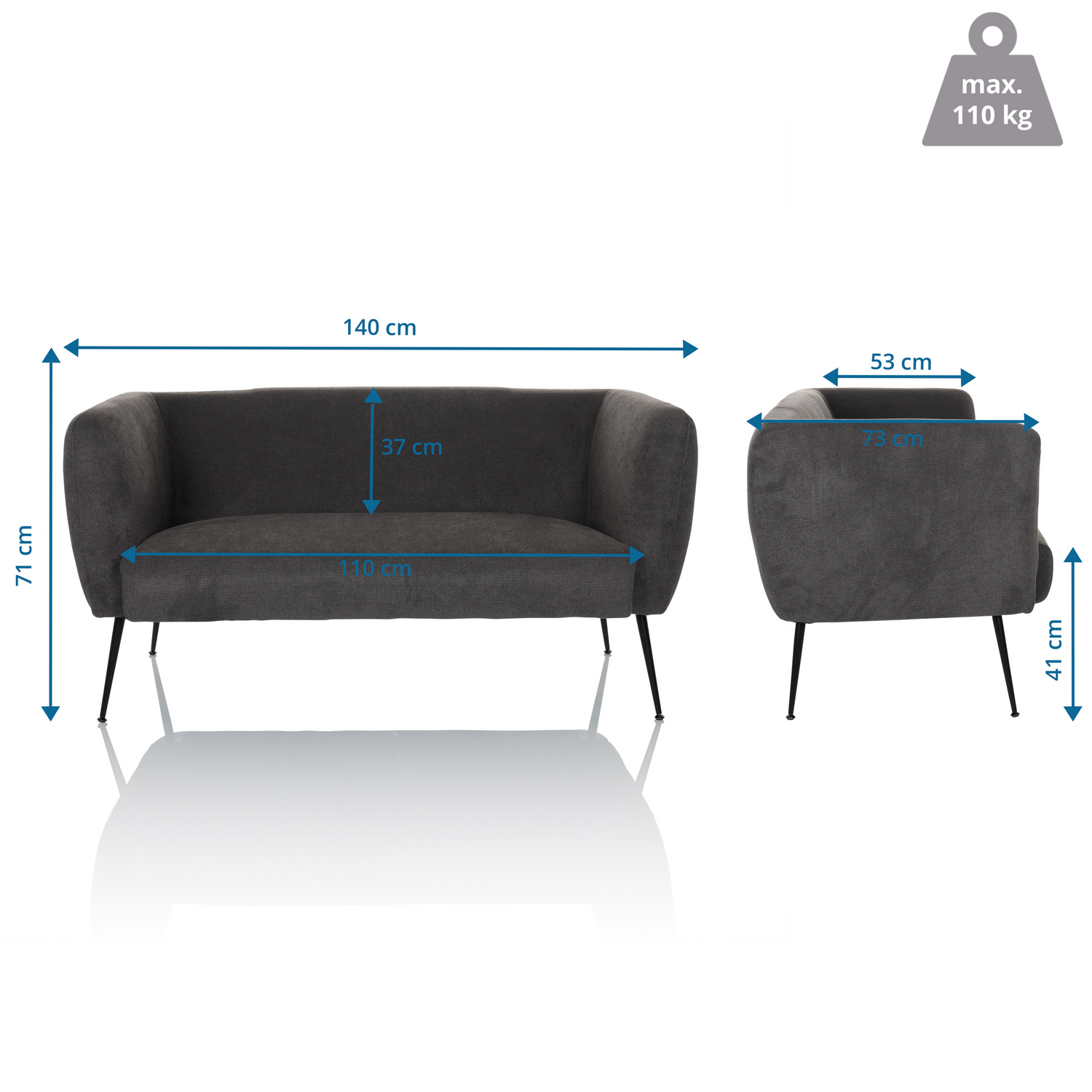 Hjh Living Loungesofa Couch Hayriver Stoff Grau Sofa Stuhl Möbel Wohnzimmerstuhl B-Ware - 4064323037330