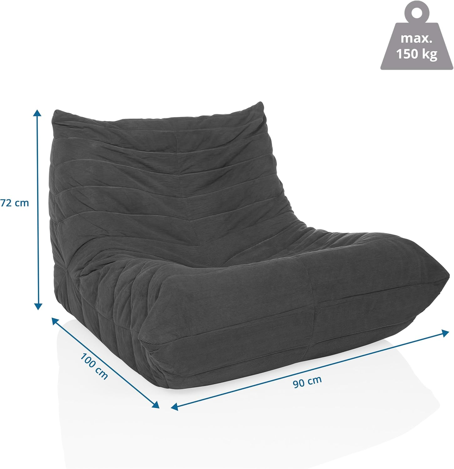 B-Ware Hjh Living Sitzsack Bodensofa Bodenstuhl Sessel Schlafzimmer Cord Dunkelgrau - 4064323106555