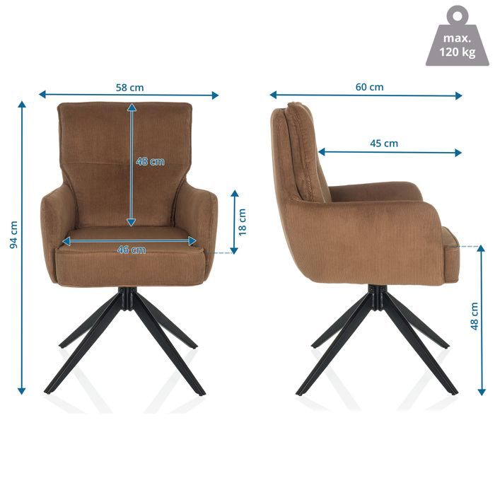 B-Ware Hjh Living Tarugo Stuhl Polsterstuhl Drehstuhl Drehfunktion Esszimmerstuhl Braun