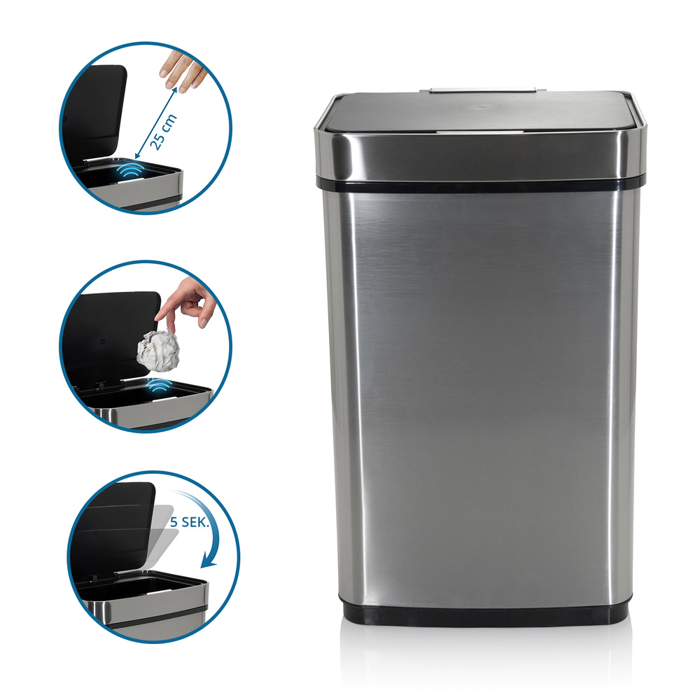 Poubelle de bureau Hjh avec capteur de propreté IV, 60 L, acier argenté, reconditionnée.