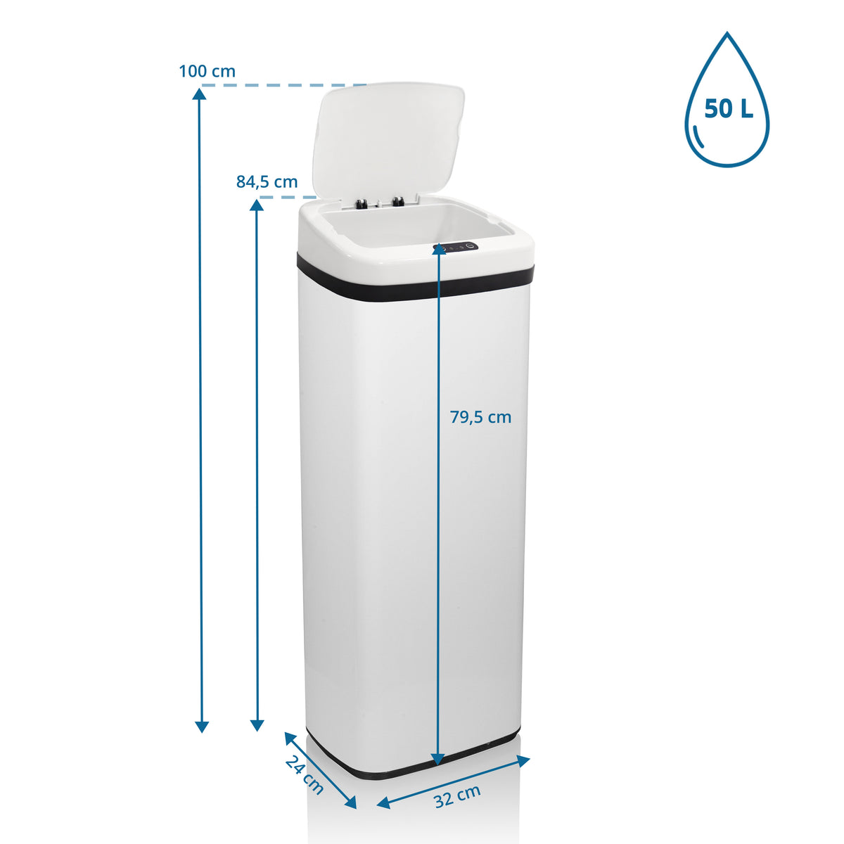 hjh OFFICE Mülleimer Abfallsammler CLEAN V 50L mit Infrarot-Sensor weiß 83cm - 4064323013259
