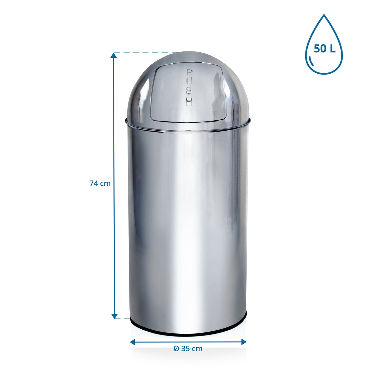 hjh OFFICE Abfallsammler Mülleimer PUSH 50L chrom Stahlblech Inneneimer - 4251084668914
