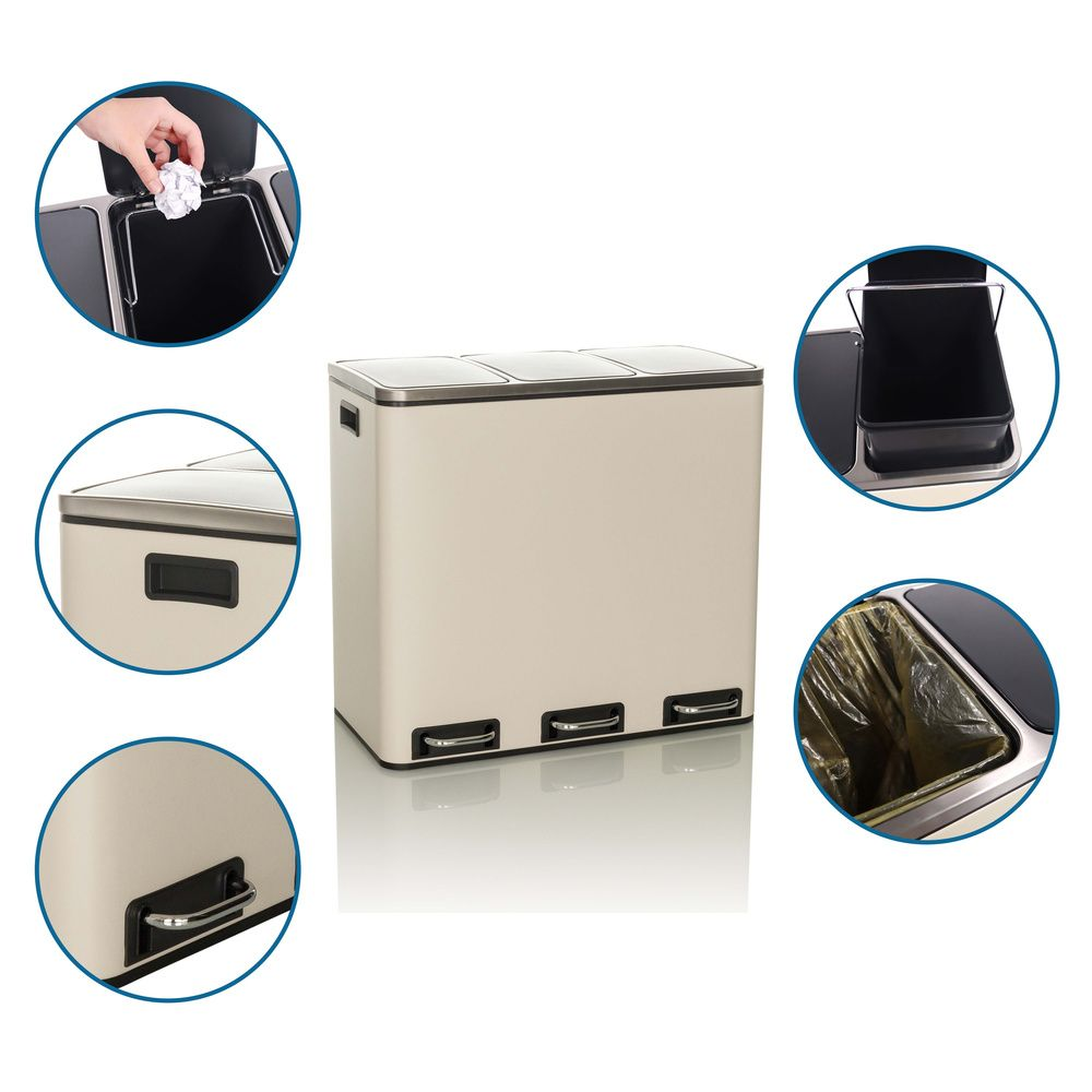 B-Ware Hjh Office Abfallsammler Mülltrennsystem Clean Ix 54 L 3x18 L Treteimer Müll Beige