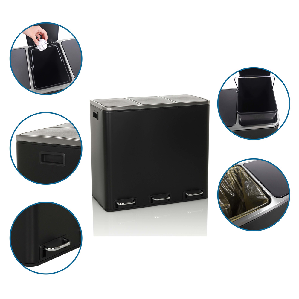 Hjh Office Abfallsammler Mülltrennsystem Clean Ix Eimer 54 L 3x18 L Stahl Schwarz B-Ware - 4064323037729