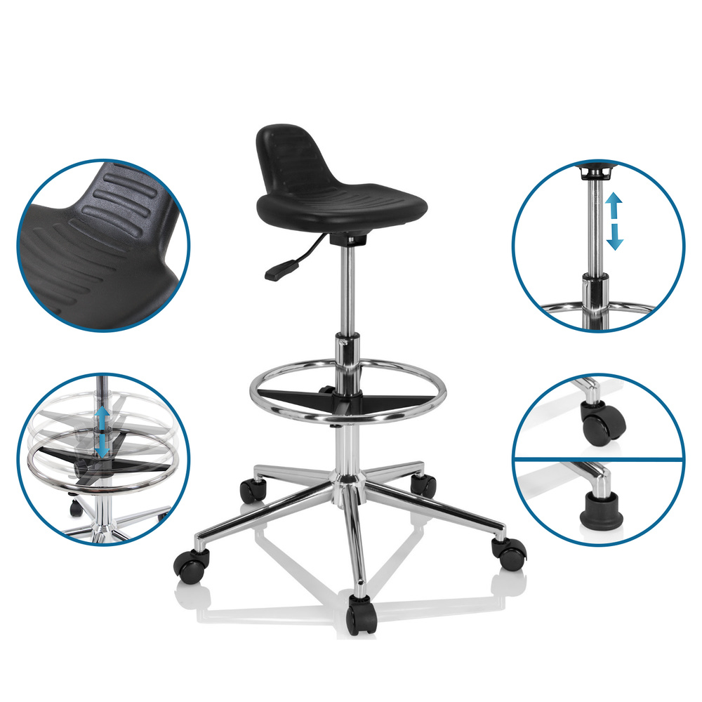 Hjh Office Arbeitsstuhl Arbeitshocker Top Work 03 I Pu Schaum Schwarz Hocker B-Ware - 4064323014997