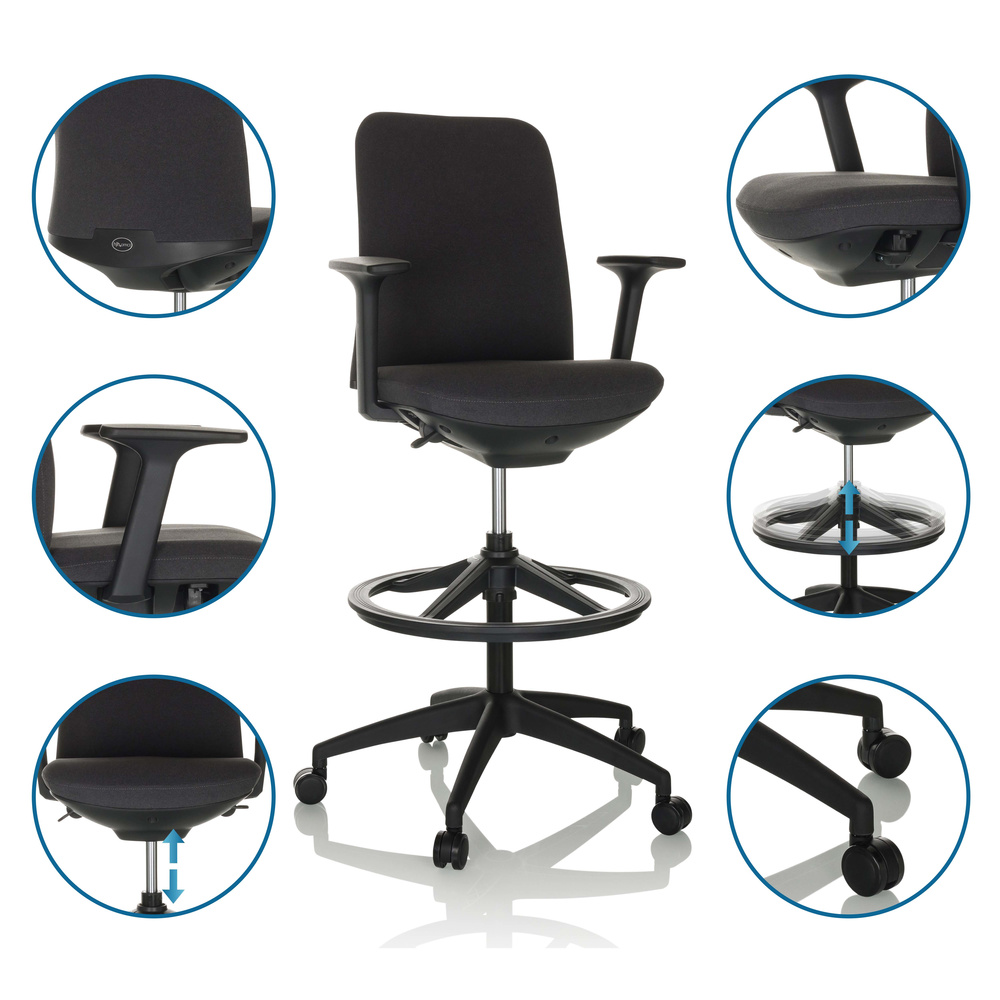 B-Ware Hjh Office Arbeitsstuhl Counterstuhl Drehstuhl Nestora Work Stoff Schwarz - 4064323036227