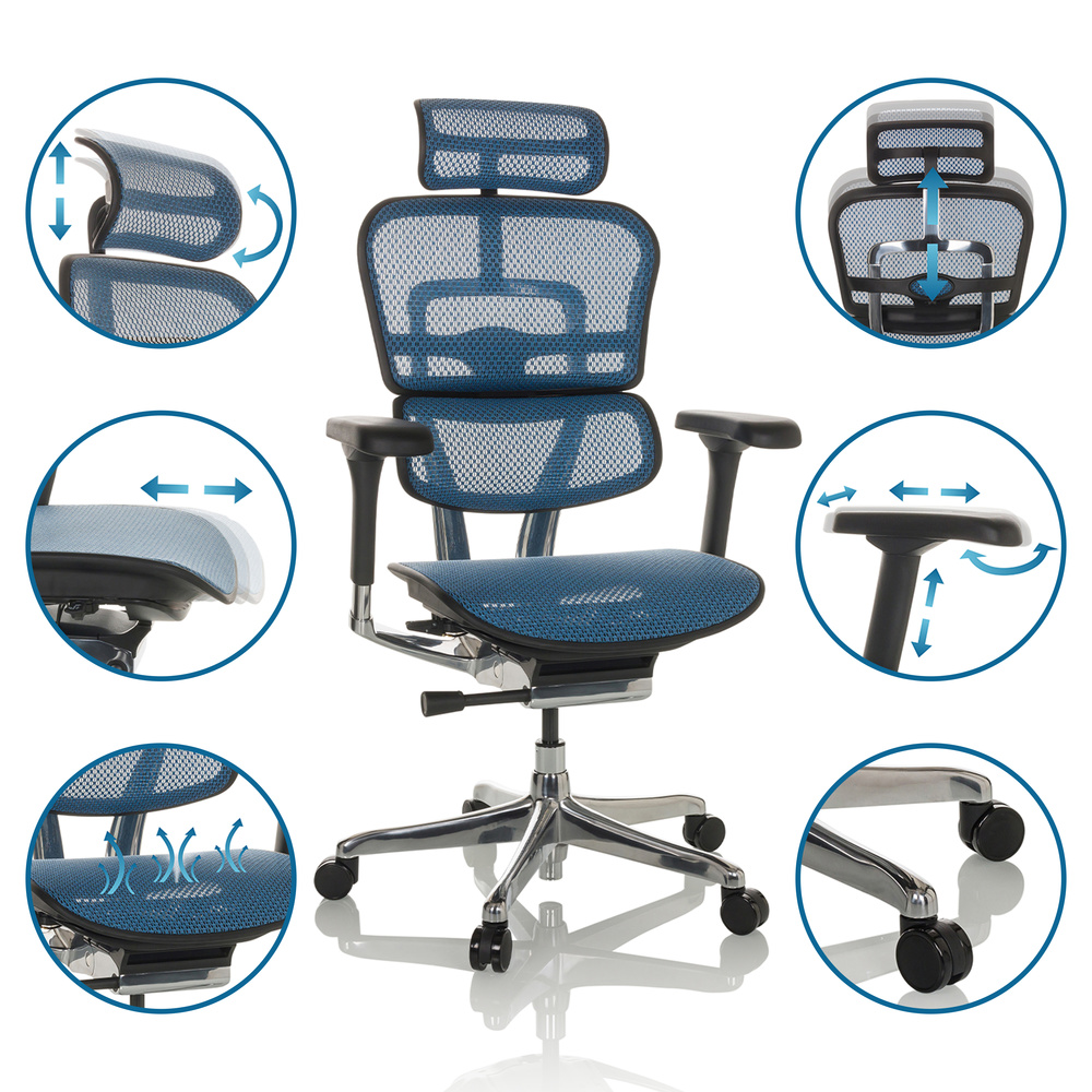 B-Ware Hjh Office Bürostuhl Chefsessel Ergohuman Netzstoff Blau Ergonomische Sitzfläche - 4064323035558