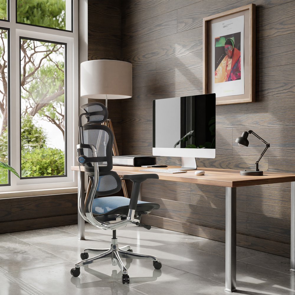 B-Ware Hjh Office Bürostuhl Chefsessel Ergohuman Netzstoff Blau Ergonomische Sitzfläche - 4064323035558