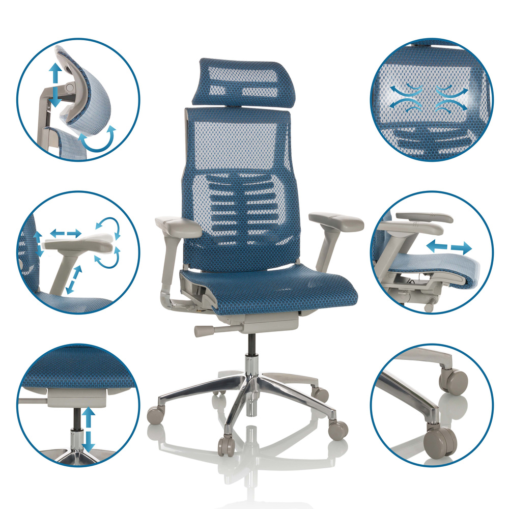 B-Ware Hjh Office Bürostuhl Chefsessel Drehstuhl Dynafit Ii G Netzstoff Blau Armlehne - 4064323035633