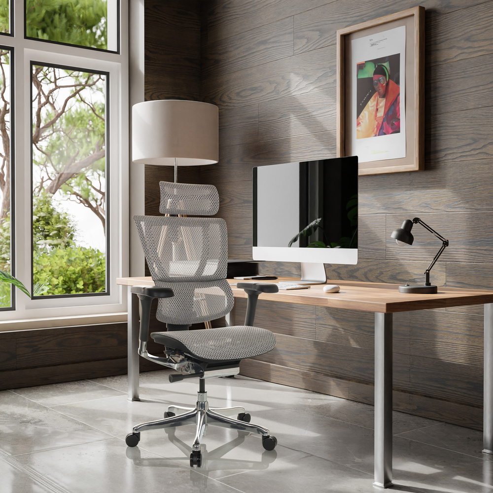 B-Ware Hjh Office Bürostuhl Chefsessel Drehstuhl Ergohuman Slim I Netzstoff Hellgrau - 4064323035671