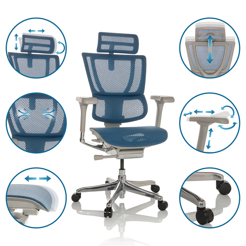 Hjh Office Bürostuhl Chefsessel Drehstuhl Ergohuman Slim I G Netzstoff Blau B-Ware - 4064323035732