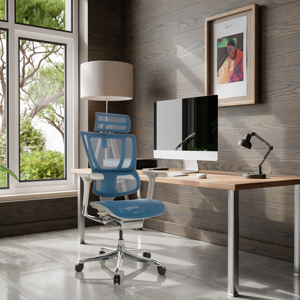 Hjh Office Bürostuhl Chefsessel Drehstuhl Ergohuman Slim I G Netzstoff Blau B-Ware - 4064323035732