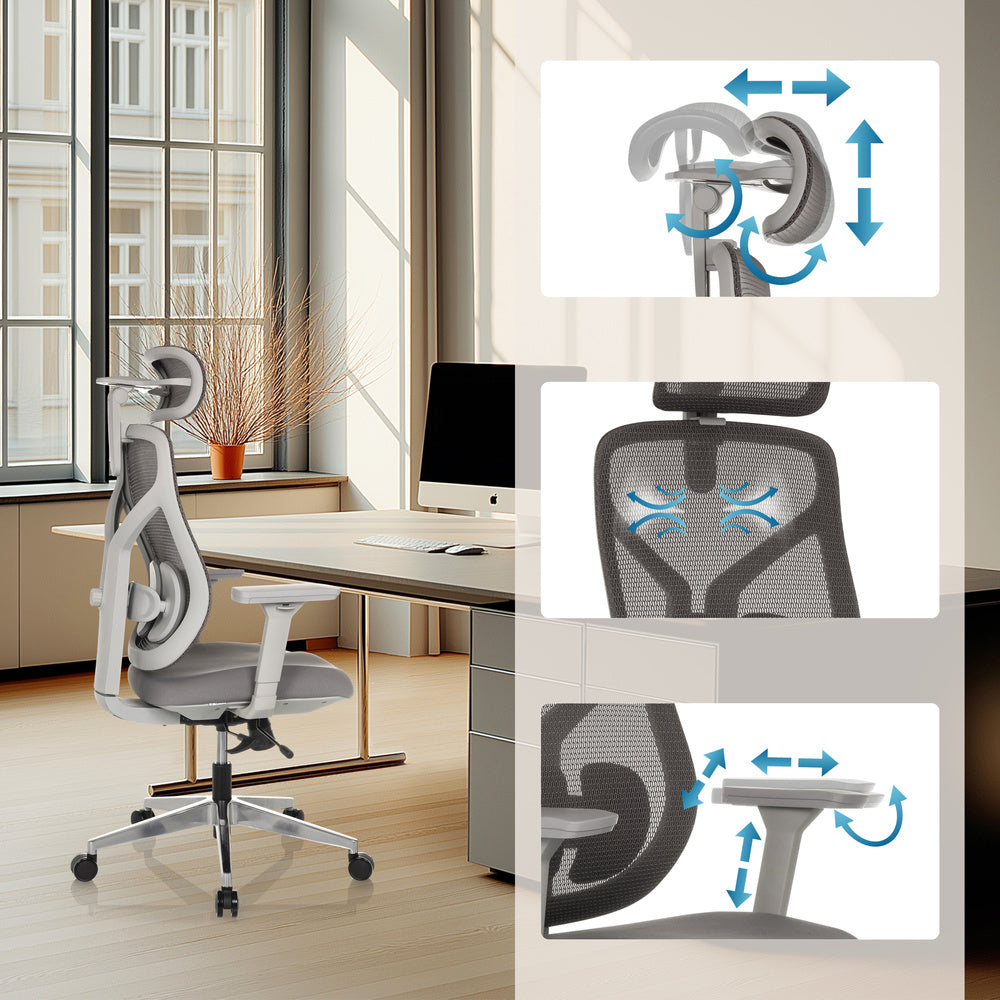hjh OFFICE Bürostuhl Chefsessel CASSILIS W Netzstoff grau Drehstuhl Polyester - 4064323039037